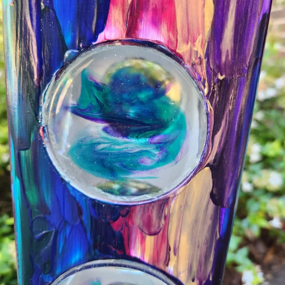 Garden Peace Pole Hand Painted w/ Solar Light Cap & Wire Stand Lighted 4 Sided